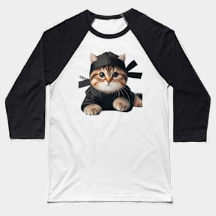 Fluffy Ninja Feline Ninja Cat Baseball T-Shirt